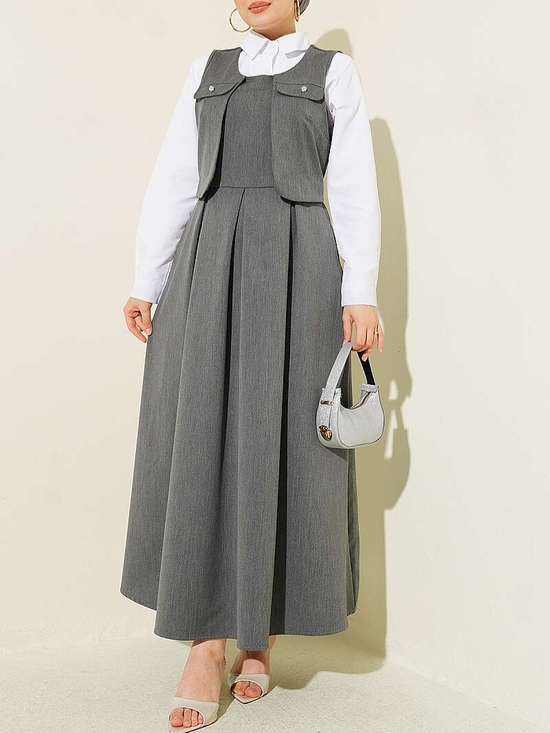 Dresses & Skirts - Modest Dress-Gray Pleated Jumper - Size XL (Shirt Not Included)